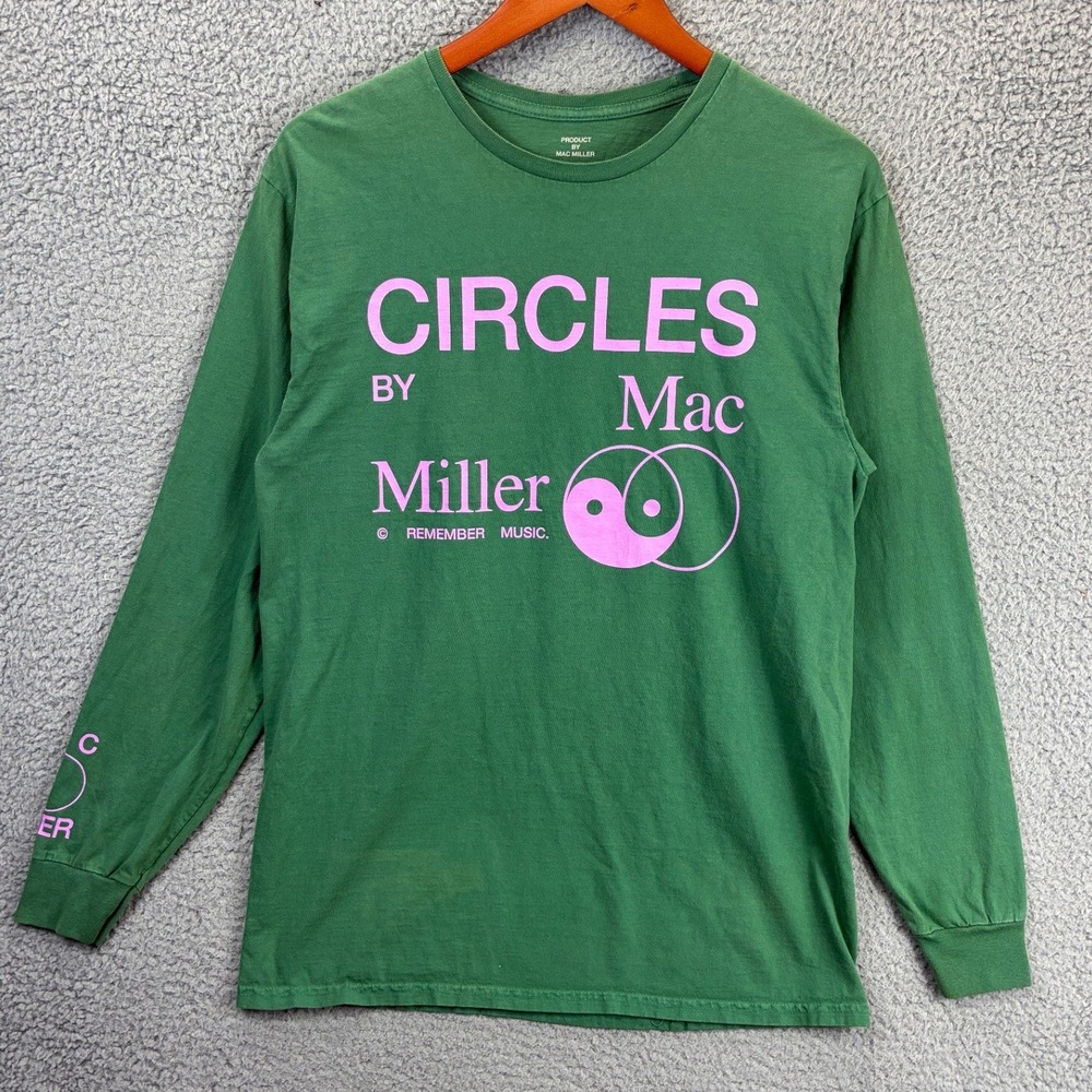 Mac Miller Circles Graphic Long Sleeve T Shirt Mens S Green Rap Merch Hip Hop